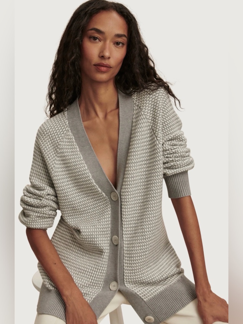 Varley ryder knit cardigan grey melange / white - Picture 2 of 3